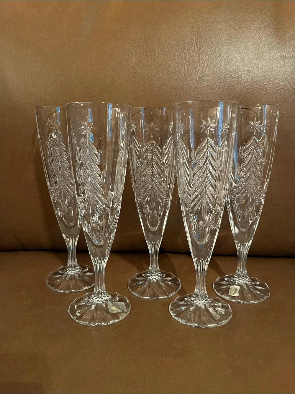 Mikasa Christmas Tree Clear  Cut Crystal Champagne Flutes - Set of 5